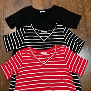 Zenana size 1x bundle v-neck short sleeve red white black